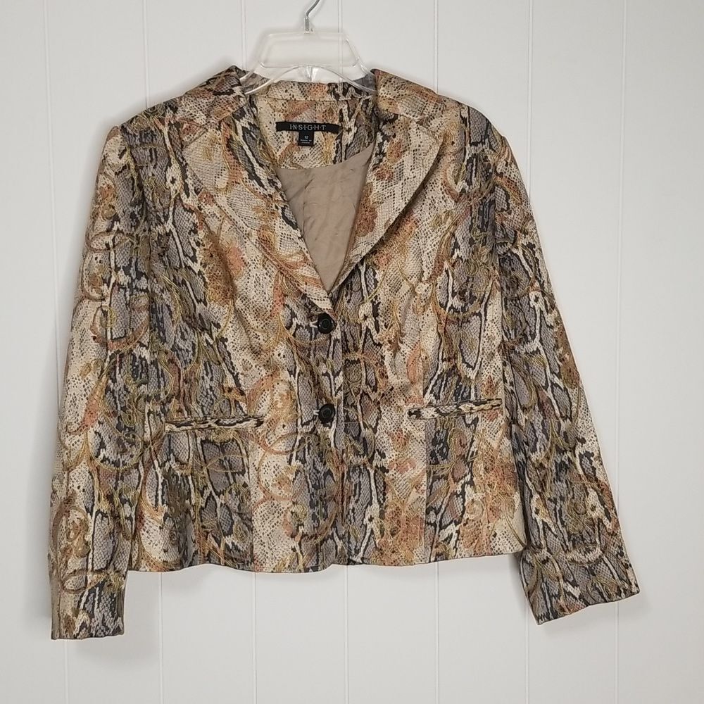 Insight Blazer Jacket Womens Size 12 Snakeskin Tan Black Boho Career